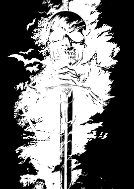 Skull and Sword Gothic Illustration