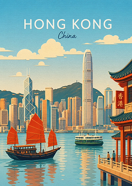 Vintage Style Hong Kong Travel Poster
