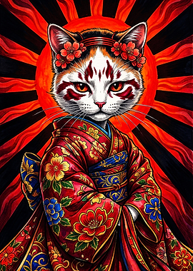 Japanese Kimono Cat Portrait
