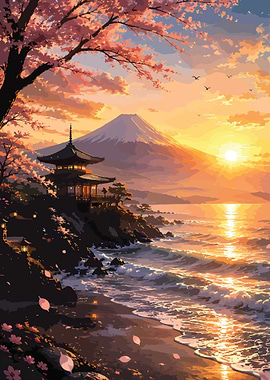 Sunset at Mount Fuji with Pagoda