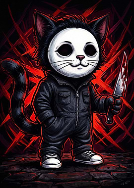 Michael Myers Cat Horror Illustration