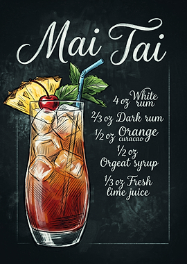 Mai Tai Cocktail Recipe Chalkboard Art