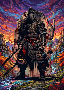 Samurai Warrior in Autumn Landscape