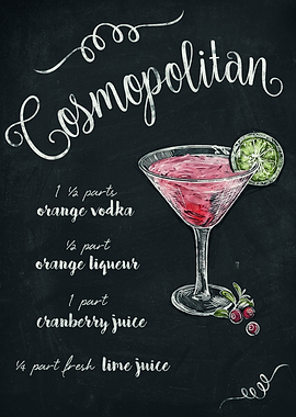 Cosmopolitan Cocktail Recipe Chalkboard Art