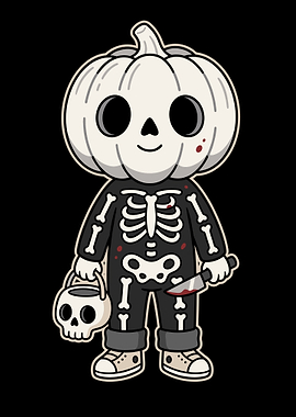 Cute Pumpkin Head Skeleton Halloween Character