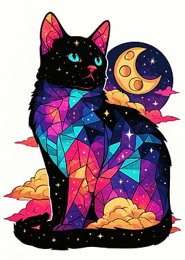 Stained Glass Cosmic Cat Illustration