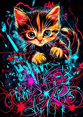 Neon Graffiti Style Calico Kitten