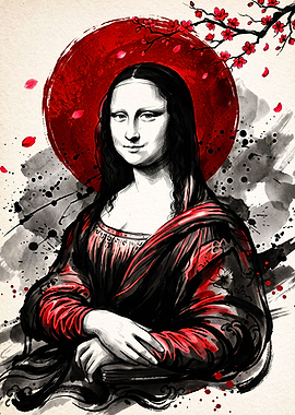 Mona Lisa Japanese Ink Style Art