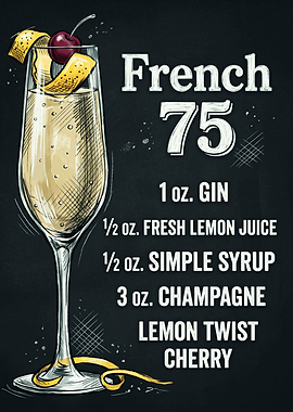 French 75 Cocktail Recipe Chalkboard Art