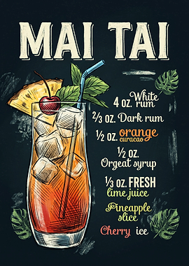 Mai Tai Cocktail Recipe Chalkboard Art