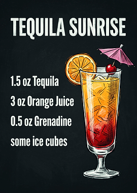 Tequila Sunrise Cocktail Recipe Poster