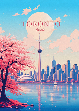 Toronto Skyline Cherry Blossom Travel Poster