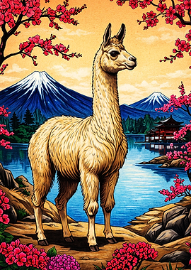Llama in a Japanese Landscape