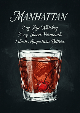 Manhattan Cocktail Recipe Chalkboard Art