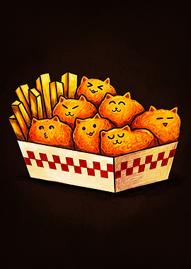 Cute Cat-Shaped Chicken Nuggets and Fries
