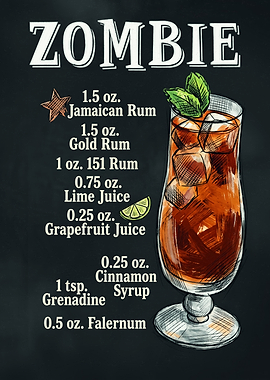 Zombie Cocktail Recipe Chalkboard Art