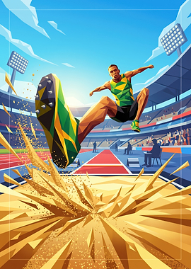 Long Jump Athlete in Stadium