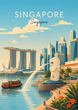 Vintage Style Singapore Travel Poster
