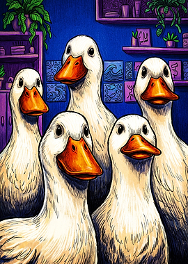 Five Curious Ducks in a Room