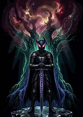 Dark Knight with Glowing Runes Sword