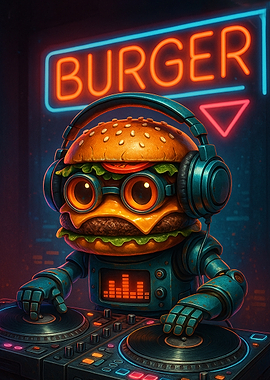 DJ Burger Robot Playing Music