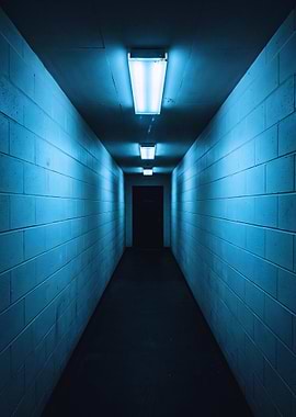 Eerie Blue Lit Hallway