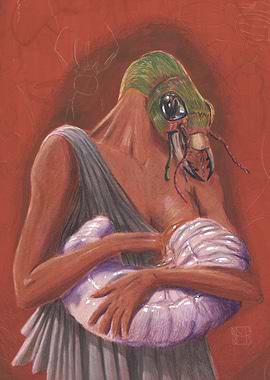 Surreal Insectoid Mother and Larva