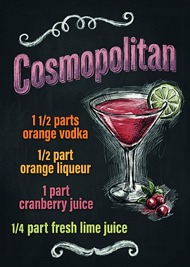Cosmopolitan Cocktail Recipe Chalkboard Art