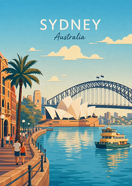 Vintage Style Sydney Australia Travel Poster