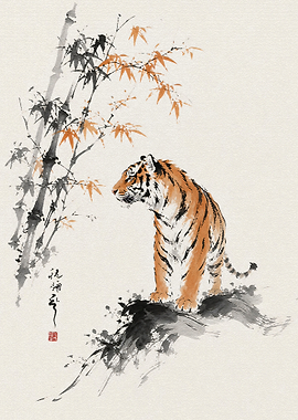 Traditional Ink Wash Tiger Painting