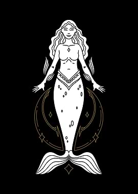 Celestial Mermaid Line Art Illustration