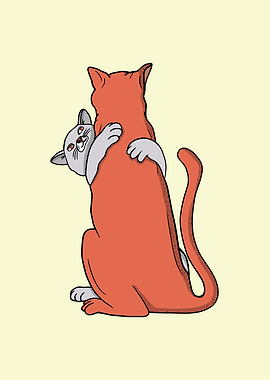 Two Cats Hugging Illustration