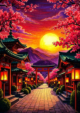 Sunset at a Japanese Temple