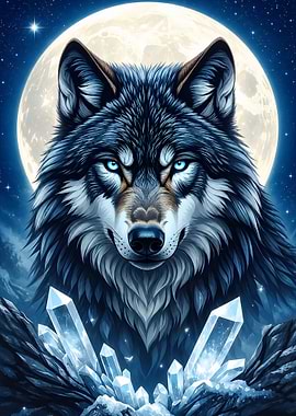 Mystical Wolf with Glowing Crystals