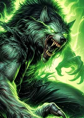 Fierce Green Glowing Werewolf