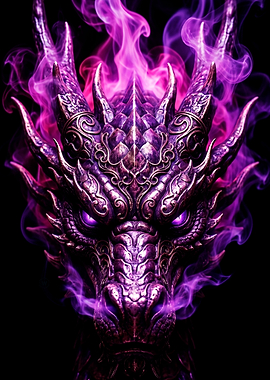 Majestic Purple Fire Dragon Portrait