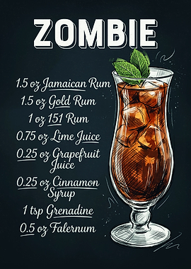 Zombie Cocktail Recipe Chalkboard Art