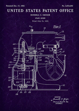 Vintage Stand Mixer Patent Blueprint
