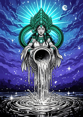 Aquarius Zodiac Goddess Pouring Water