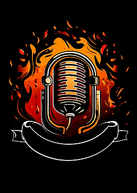 Vintage Microphone Engulfed in Flames
