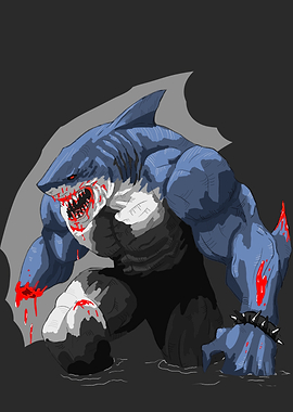 Muscular Shark Monster Illustration