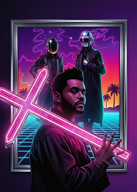 The Weeknd and Daft Punk Synthwave Art