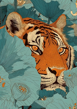 Tiger Hidden in Lotus Leaves