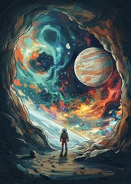 Astronaut Looking Out From Cave