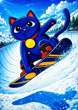 Blue Cat Snowboarding Halfpipe Action