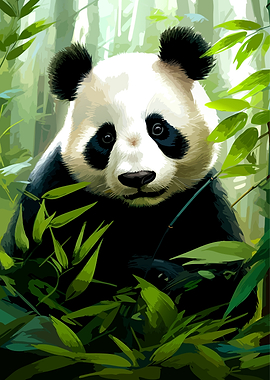 Cute Panda in Bamboo Forest