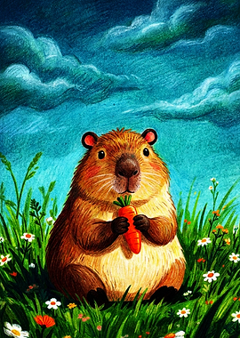 Cute Capybara Eating a Carrot