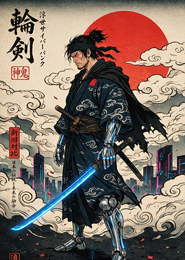 Cyberpunk Samurai with Glowing Katana