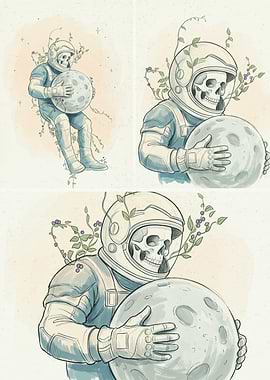 Skeleton Astronaut Holding the Moon