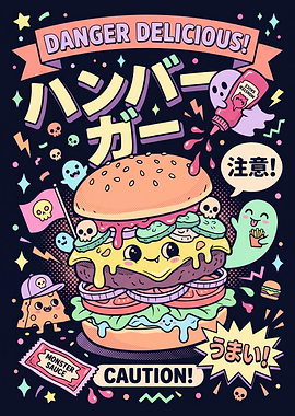 Danger Delicious Kawaii Burger Poster